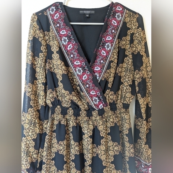 Guess Olena Medallion Print A-Line Smocked Chiffon Midi Dress Glam Mobwife - Picture 6 of 13